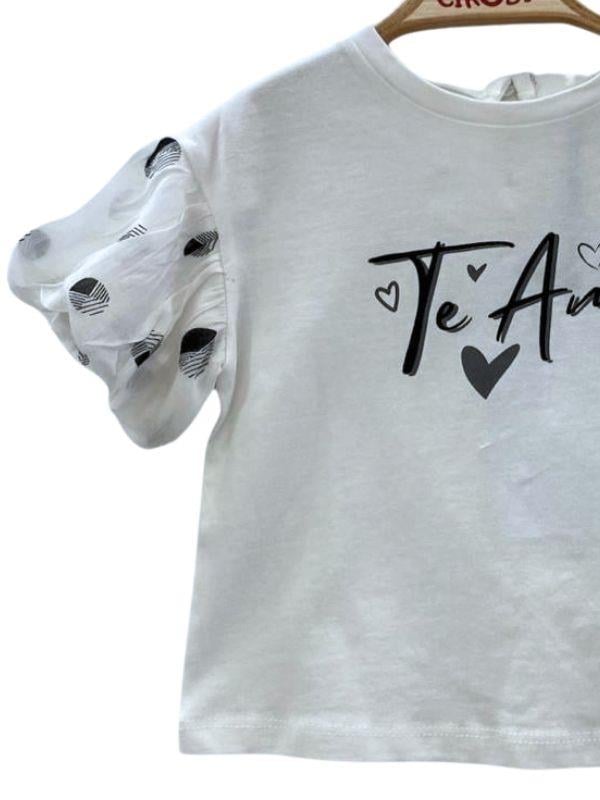 Kız Çocuk Kol Detaylı Te Amo Bluz