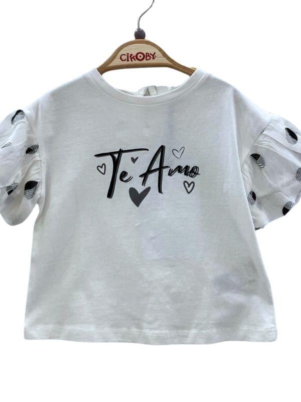 Kız Çocuk Kol Detaylı Te Amo Bluz