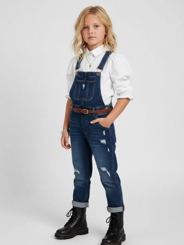 Kız Çocuk Kolları Büzgülü Beyaz Gömlek