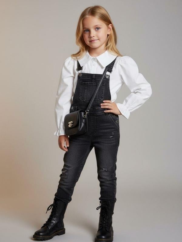 Kız Çocuk Kolları Büzgülü Beyaz Gömlek