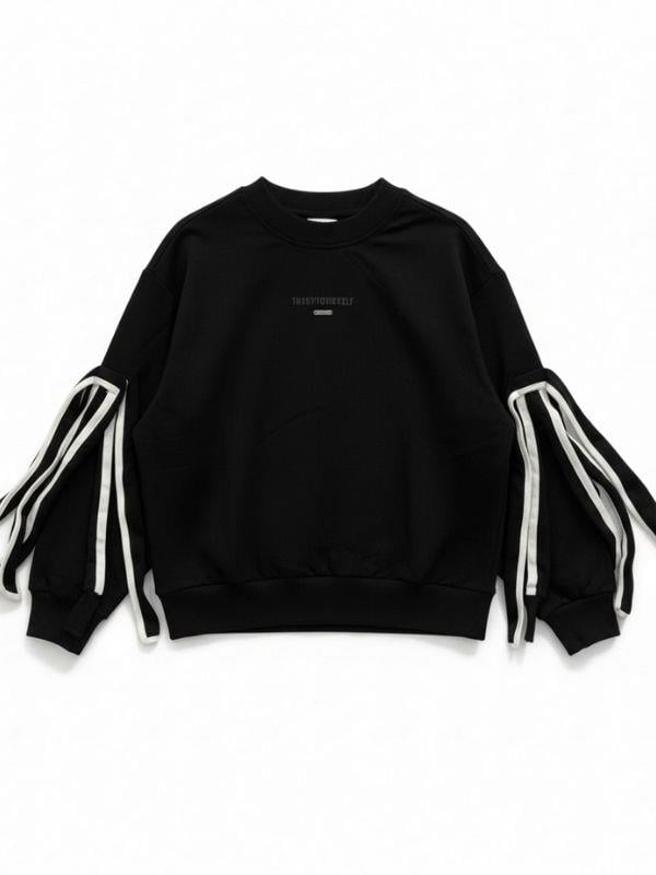 Kız Çocuk Kolları Fiyonklu Oversize Tasarım Sweatshirt