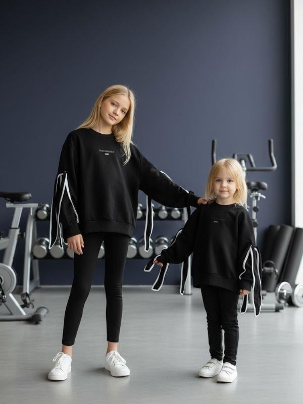 Kız Çocuk Kolları Fiyonklu Oversize Tasarım Sweatshirt