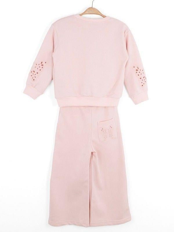 Kız Çocuk Kolları Kelebek İşlemeli Eşofman Takım