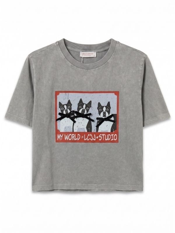 Kız Çocuk Köpek Desenli Tasarım T-shirt