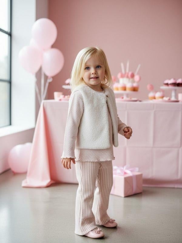 Kız Çocuk Kürk Yelekli Üçlü Pantolonlu Takım