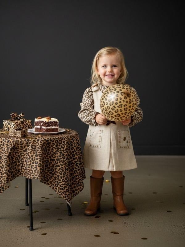 Kız Çocuk Leopar Desenli Bluz ve Elbise İkili Takım