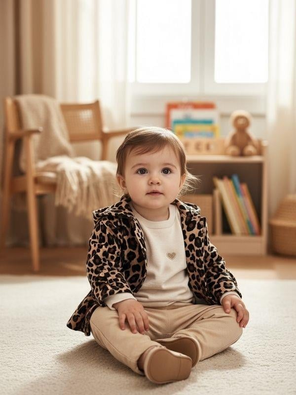 Kız Çocuk Leopar Desenli Ceketli 3'lü Takım