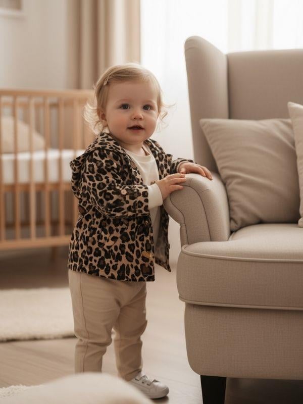 Kız Çocuk Leopar Desenli Ceketli 3'lü Takım