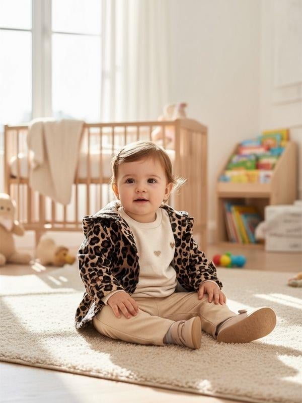 Kız Çocuk Leopar Desenli Ceketli 3'lü Takım