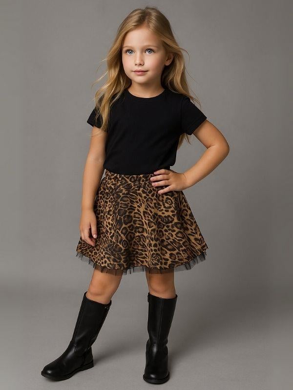 Kız Çocuk Leopar Desenli Etek