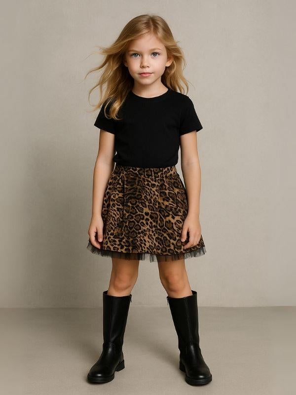 Kız Çocuk Leopar Desenli Etek