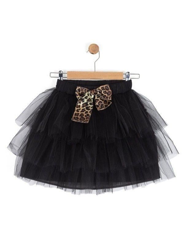 Kız Çocuk Leopar Desenli Fiyonk Detaylı Tütü Etek