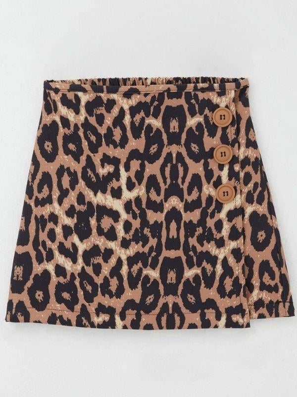 Kız Çocuk Leopar Desenli Şort Etek