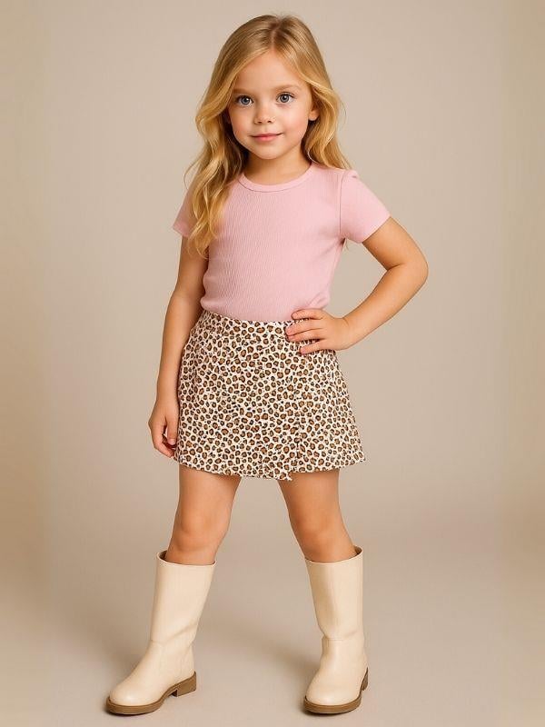 Kız Çocuk Leopar Desenli Şort Etek