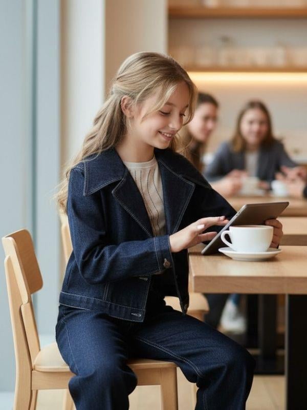 Kız Çocuk Modern Fit Denim Blazer Ceket