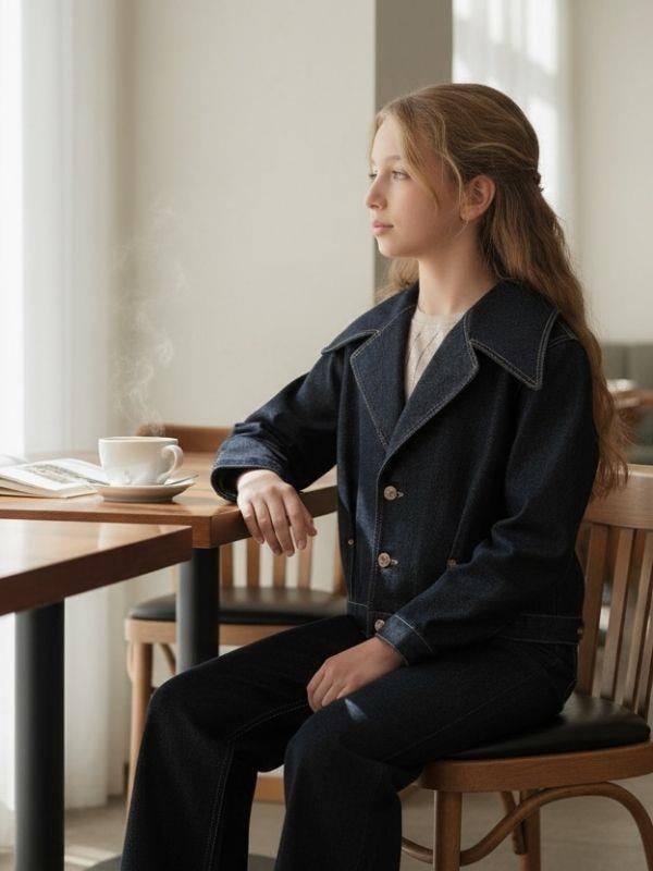 Kız Çocuk Modern Fit Denim Blazer Ceket