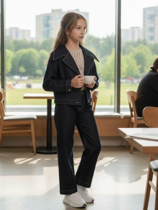 Kız Çocuk Modern Fit Denim Blazer Ceket