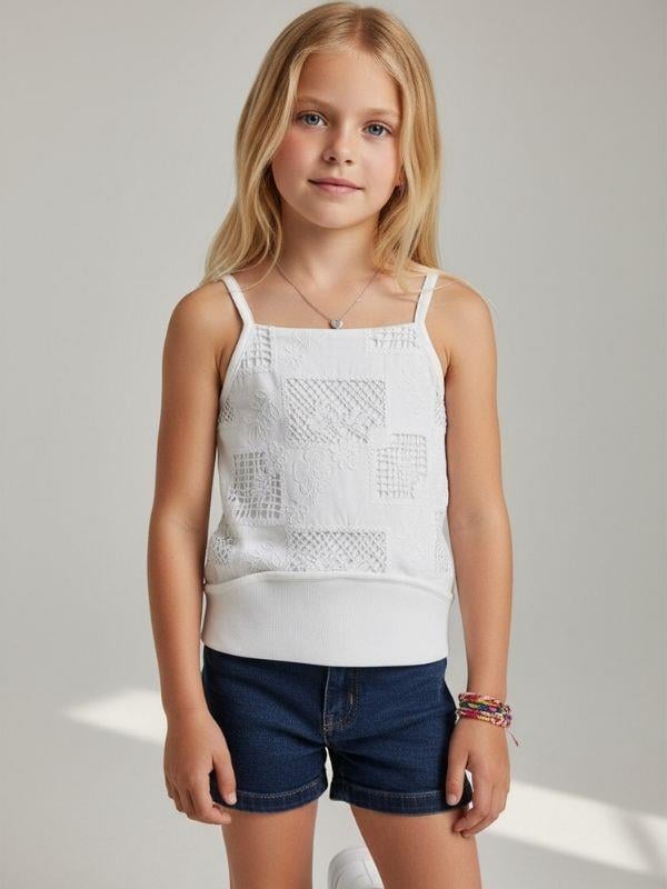 Kız Çocuk Motif Desenli Askılı Bluz