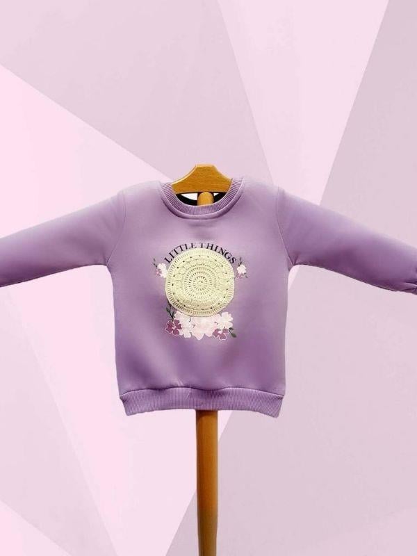 Kız Çocuk Motif Desenli Şardonlu 3 İplik Sweatshirt