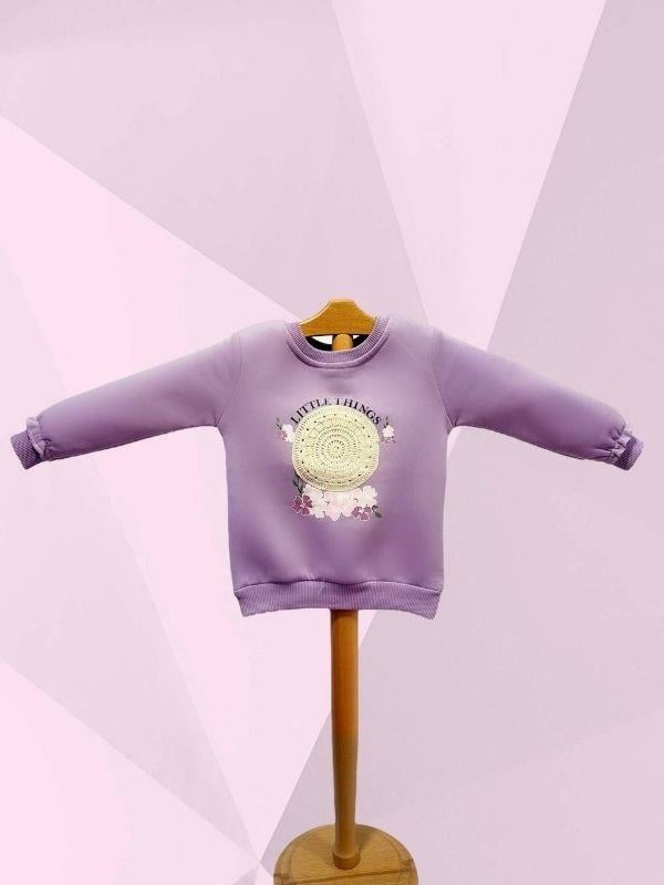 Kız Çocuk Motif Desenli Şardonlu 3 İplik Sweatshirt