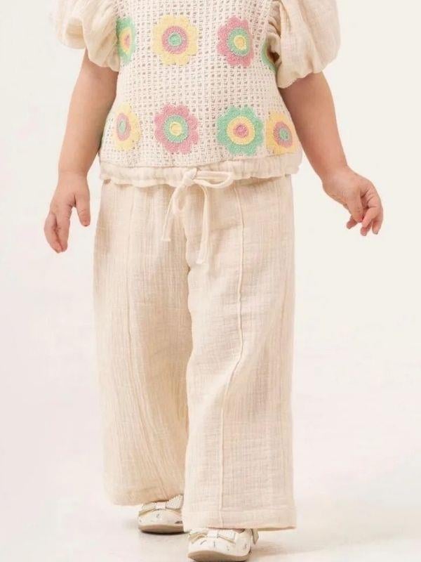 Kız Çocuk Motifli Müslin Pantolonlu Takım