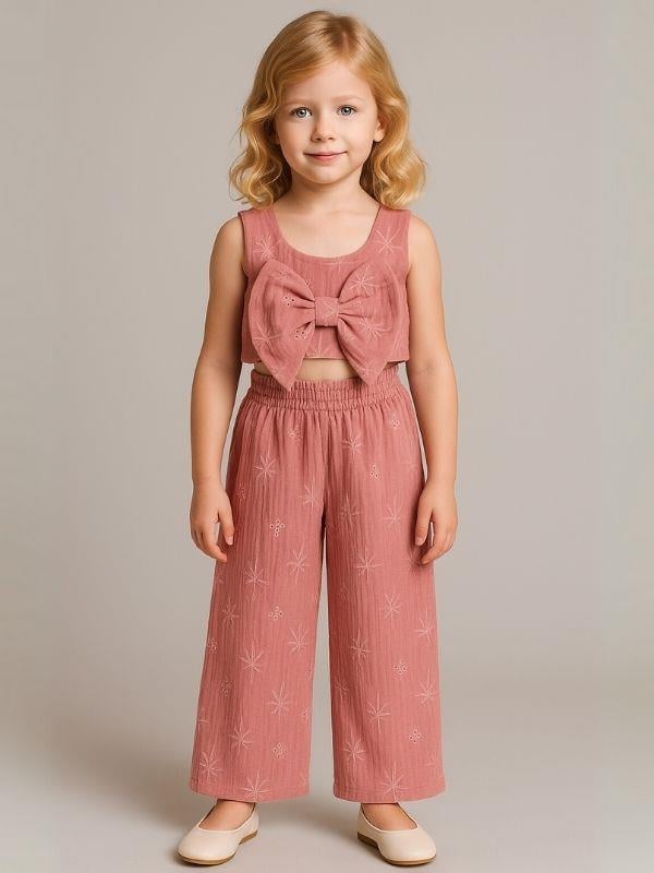 Kız Çocuk Müslin Crop Pantolonlu Takım