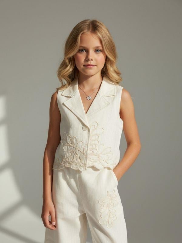 Kız Çocuk Nakış Detaylı Yelek Pantolon Takım