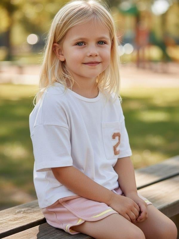 Kız Çocuk Nakışlı T-shirt Şortlu Takım