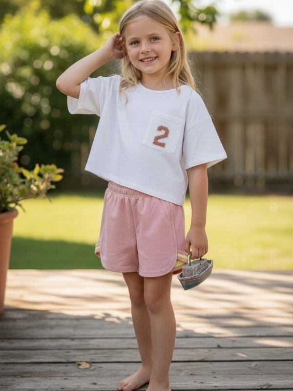 Kız Çocuk Nakışlı T-shirt Şortlu Takım