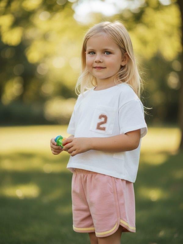 Kız Çocuk Nakışlı T-shirt Şortlu Takım