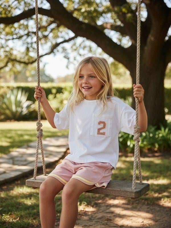 Kız Çocuk Nakışlı T-shirt Şortlu Takım