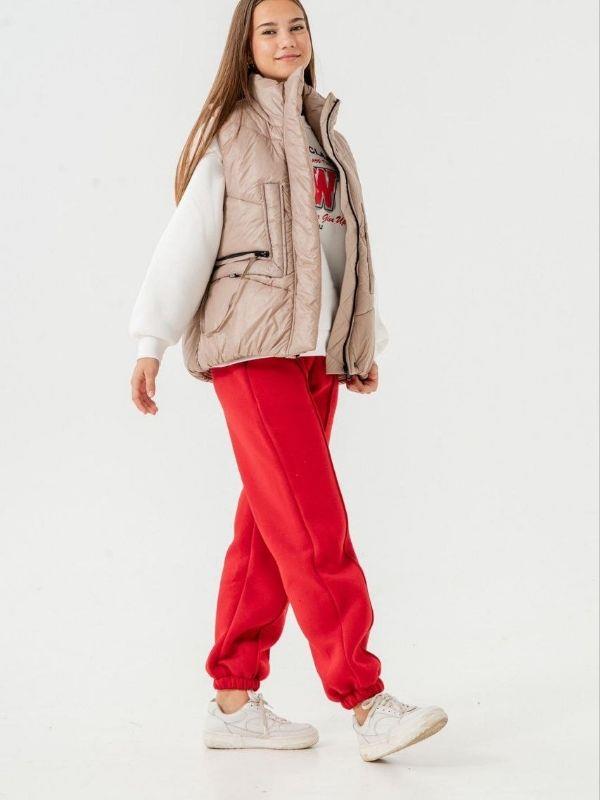 Kız Çocuk Nervürlü Yüksek Bel 3 İplik Eşofman Alt