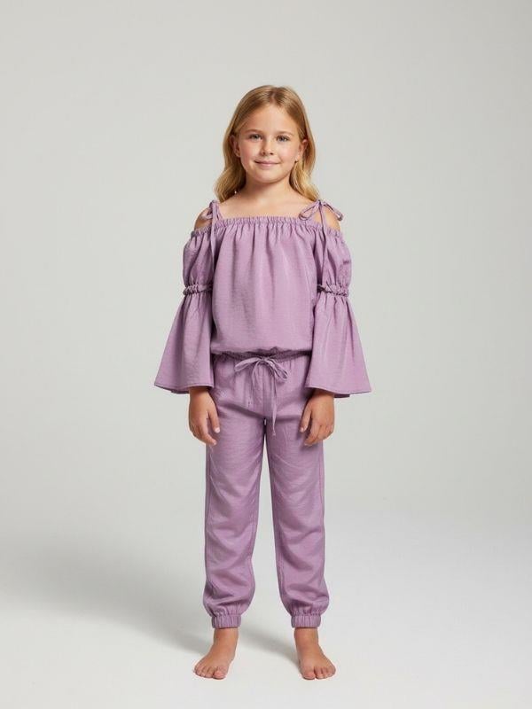 Kız Çocuk Omuzları Dekolteli İspanyol Kol Pantolonlu Takım