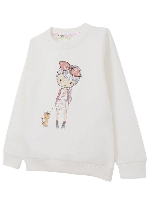 Kız Çocuk Önü Baskılı Sweatsirt Çiçekli Taytlı Takım