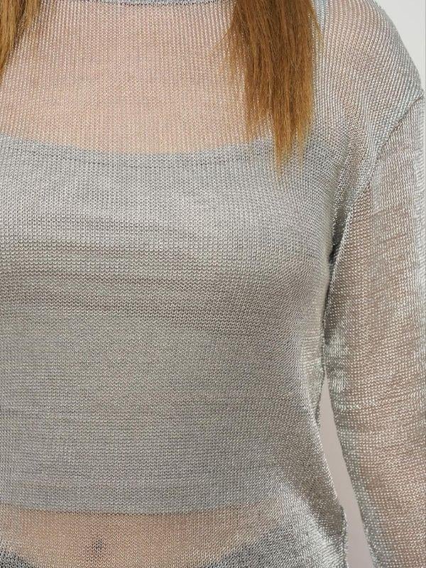 Kız Çocuk Örme File Simli Tasarım Bluz