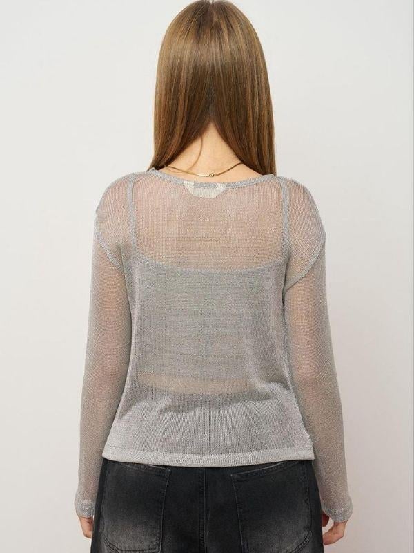 Kız Çocuk Örme File Simli Tasarım Bluz