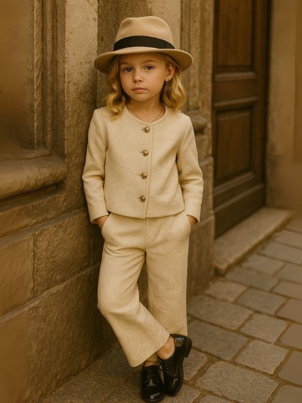 Kız Çocuk Örme Jakarlı Hırka Pantolonlu Takım