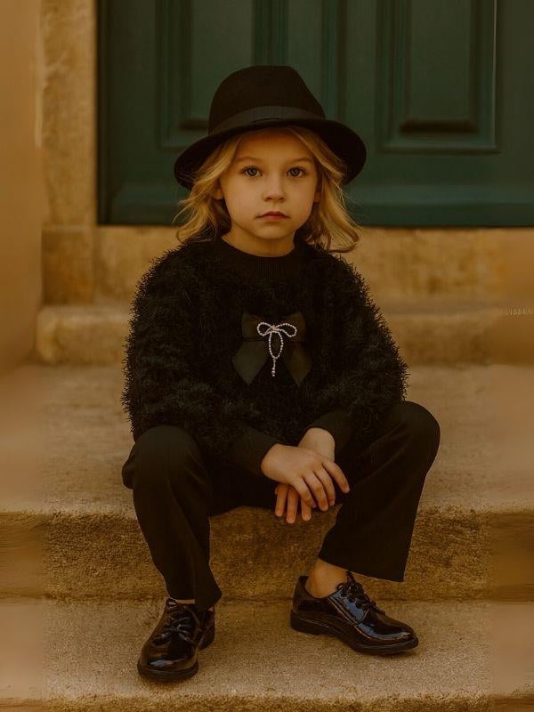 Kız Çocuk Örme Sakallı Şık Pantolonlu Takım