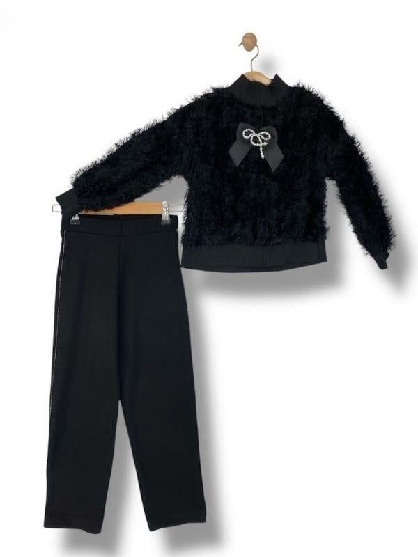 Kız Çocuk Örme Sakallı Şık Pantolonlu Takım