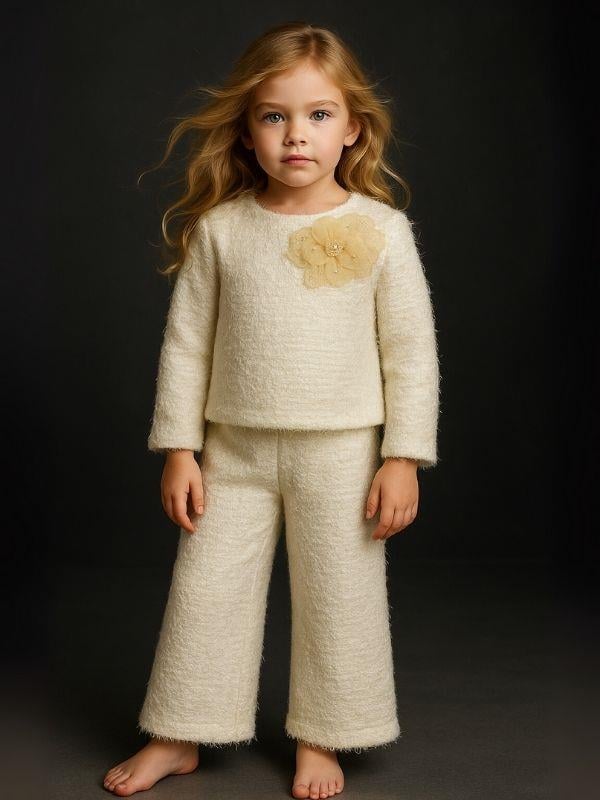Kız Çocuk Örme Yumuşak Dokulu Şık Pantolonlu Takım