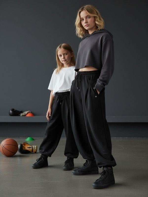 Kız Çocuk Oversize Şalvar Kesim Pileli Tasarım Eşofman Altı