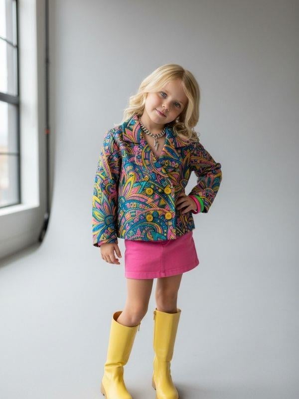 Kız Çocuk Özel Tasarım Desenli Ceket