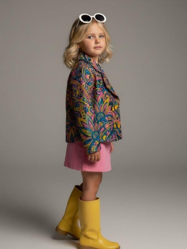 Kız Çocuk Özel Tasarım Desenli Ceket