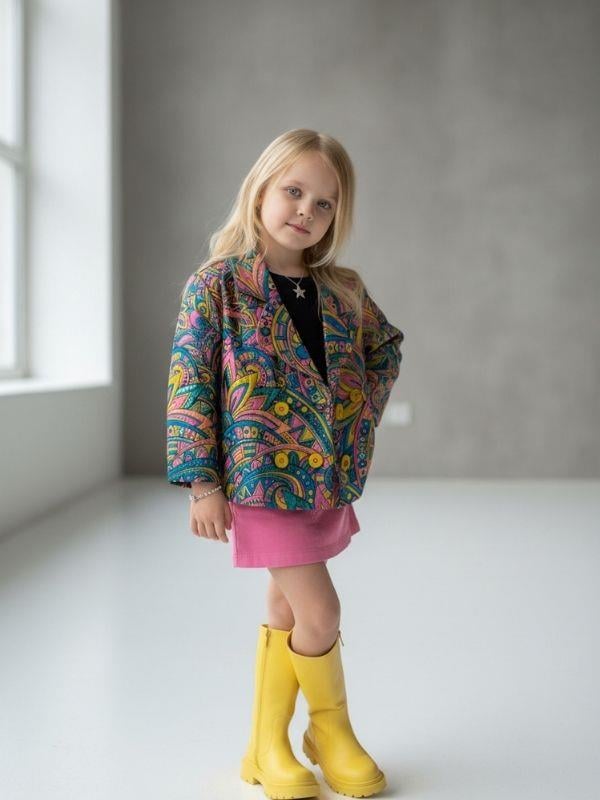 Kız Çocuk Özel Tasarım Desenli Ceket