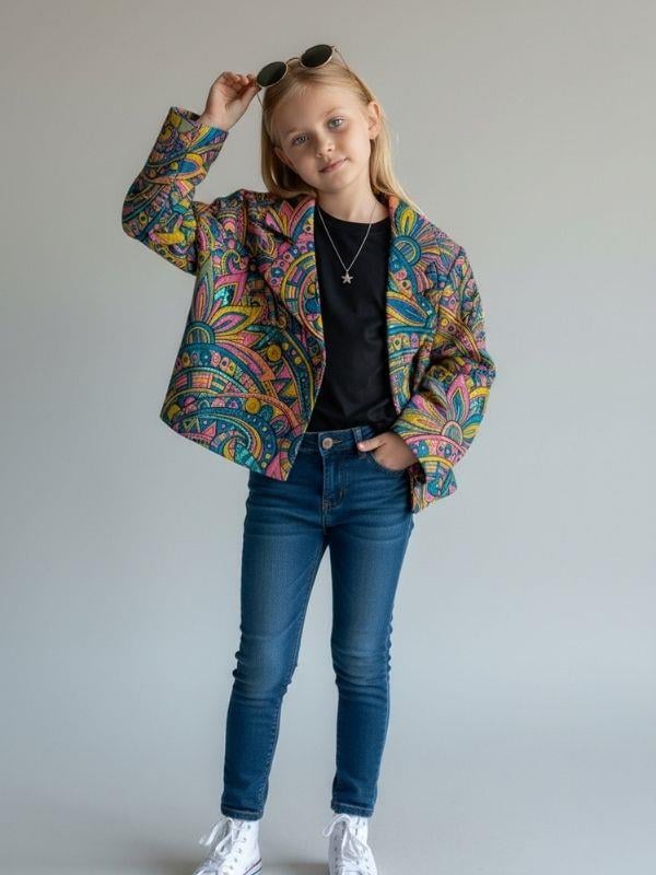 Kız Çocuk Özel Tasarım Desenli Ceket