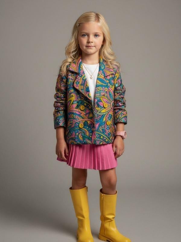 Kız Çocuk Özel Tasarım Desenli Ceket