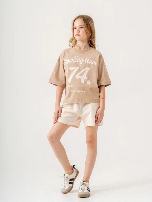 Kız Çocuk Pamuklu 74 Yazılı Şortlu Takım