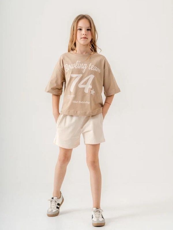 Kız Çocuk Pamuklu 74 Yazılı Şortlu Takım