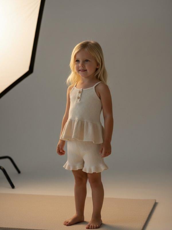 Kız Çocuk Pamuklu Askılı Şortlu Takım