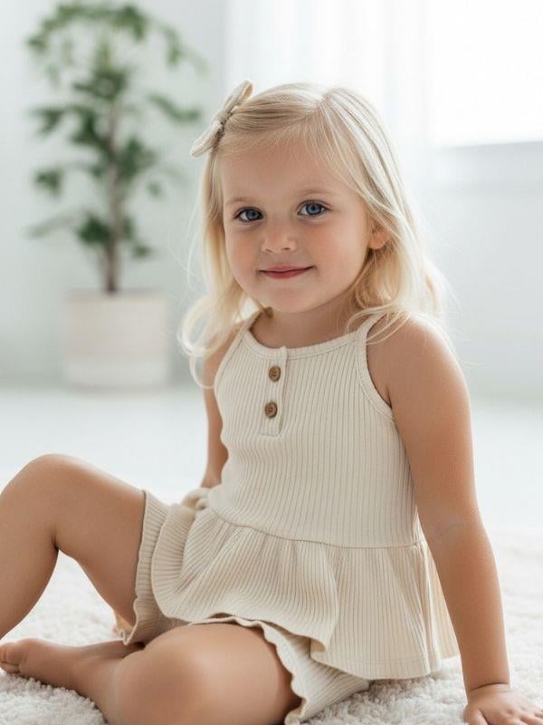 Kız Çocuk Pamuklu Askılı Şortlu Takım